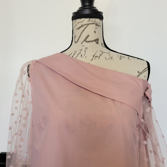 Pink Polka Dot Tulle Baloon Sleeve Fairy Blouse Size S - Picture 3 of 10